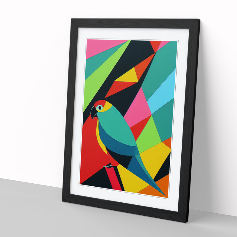 CAN-V0523-1749X Parrot Geometric - Wrapped Canvas Print, 64cm H x 46cm W x 2cm D, Oak