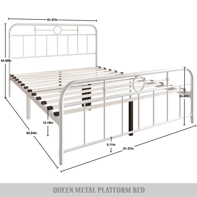 Avier Metal Spindle Bed, White, Queen