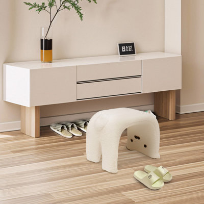 Tabouret d'appoint moderne en forme de chat - Tissu de peluche moelleux, assise robuste et élégante