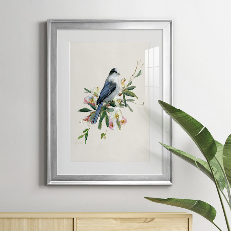 Spring Spring Gray Jay - peinture encadrée, H 22,5 po x l 30,5 po x P 1,5 po, Argent