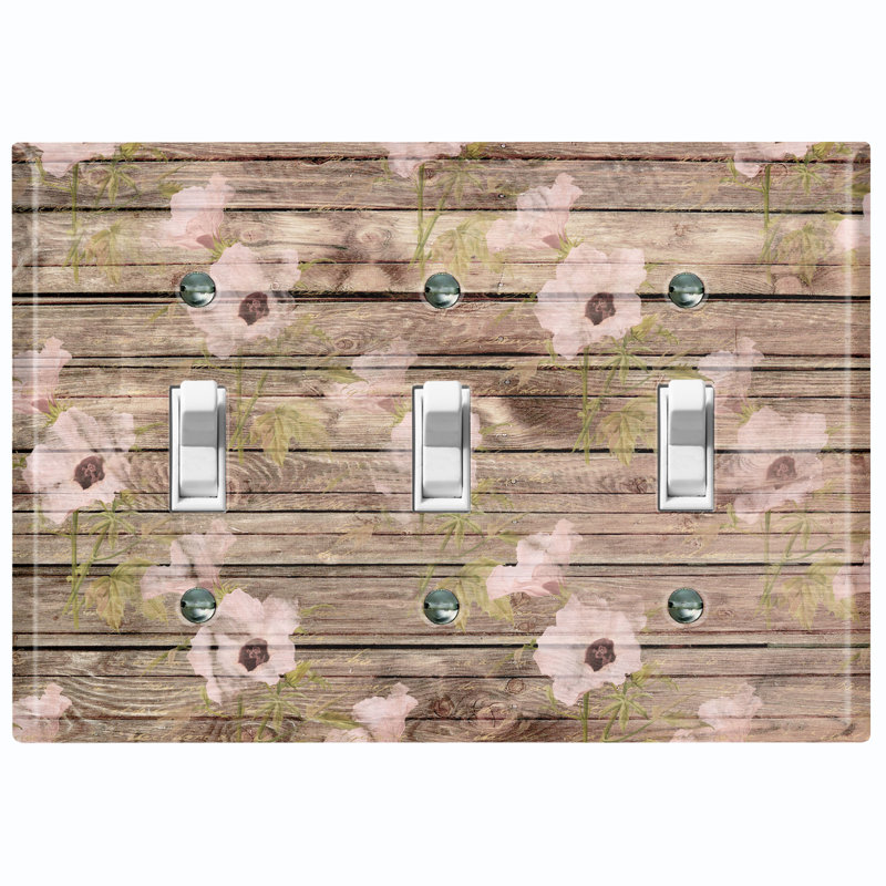 Plaque murale à 3 interrupteurs à bascule en bois naturel rose