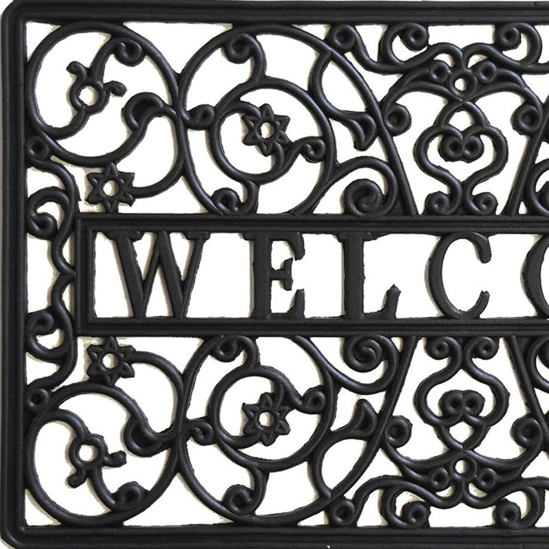 30" Black Rubber Scrollwork Welcome Outdoor Door Mat