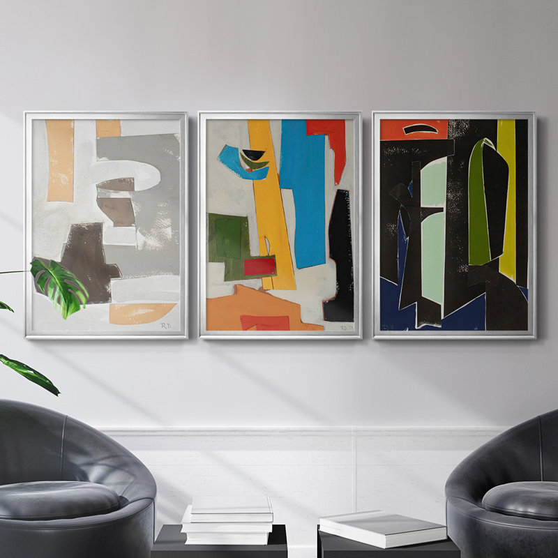 " Andalusian Forms III " 3 - Pieces Painting Print, 42.5" H x 61" W x 2.5" D, Silver Framed