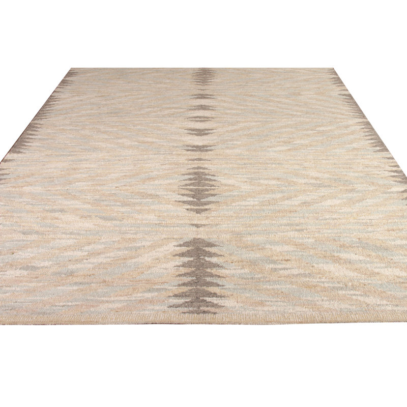 Scandinavian Hand Knotted Wool Geometric Area Rug, Rectangle 10' x 14'