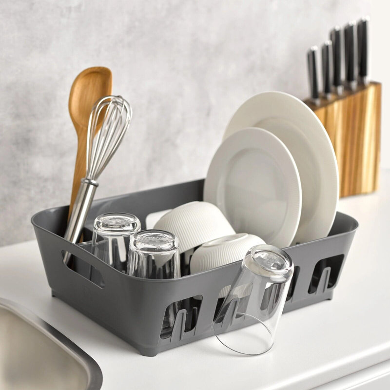 Adjustable Plastic Dish Rack, Grey