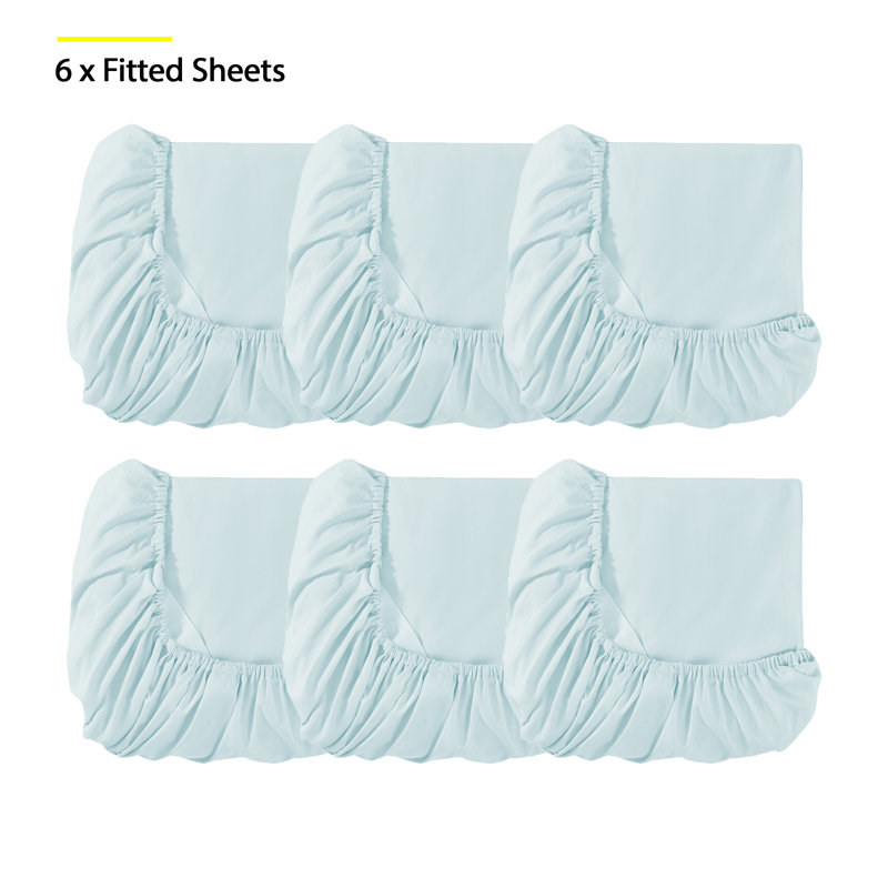 Draps-housses en microfibre brossée 6PK, Draps-housse complets, Bleu clair