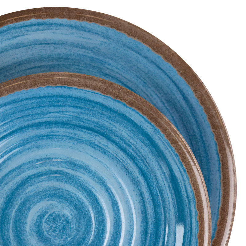 ELM-MELAMINE Piece Melamine Dinnerware Set - Service for 4, Blue/Brown
