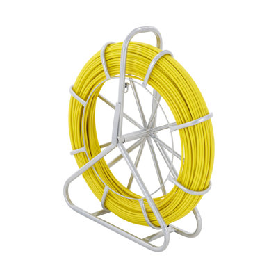 656ft Fibreglass Fish Tape with Steel Reel Stand - Non-Conductive Electrical Wire Puller for Conduit & Duct Rodder