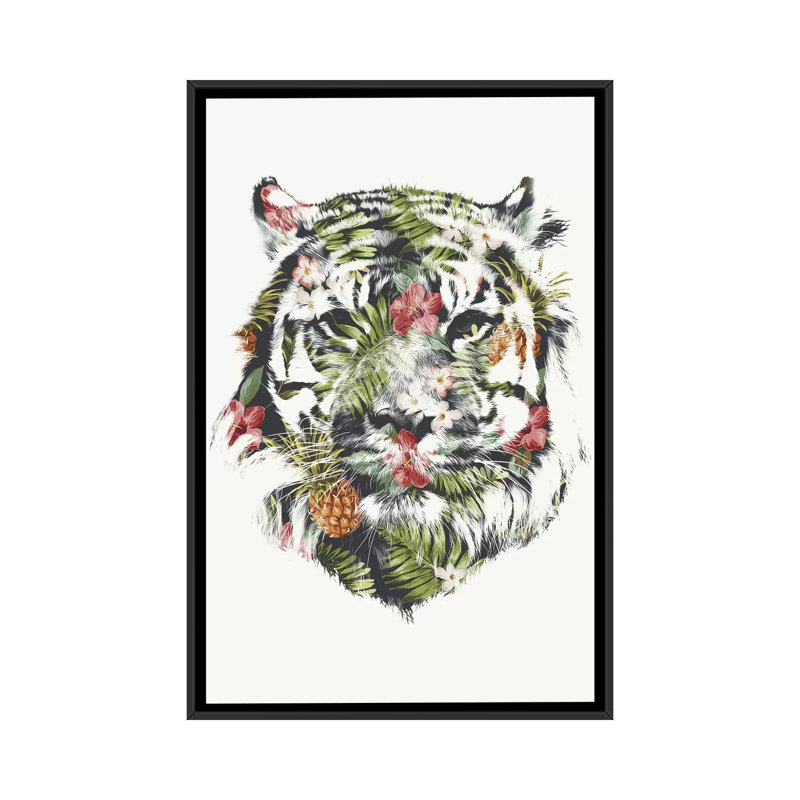 «Tropical Tiger», impression sur toile, H 26 po x l 18 po x P 1,5 po, Toile avec cadre noir, Pas de tapis