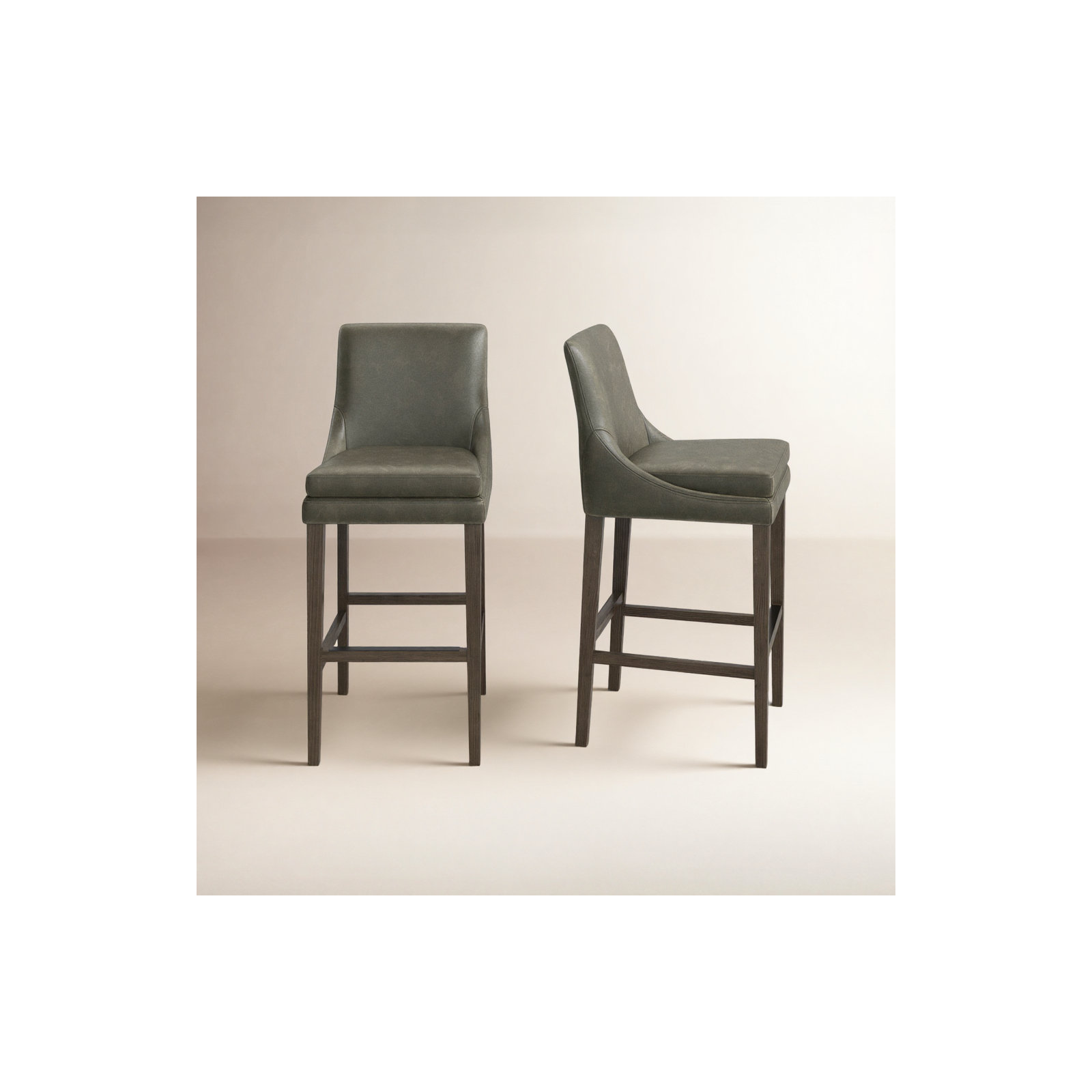 Niara Upholstered Stool, Bar Stool (30” Seat Height), Copley Slate Faux Leather/Brown
