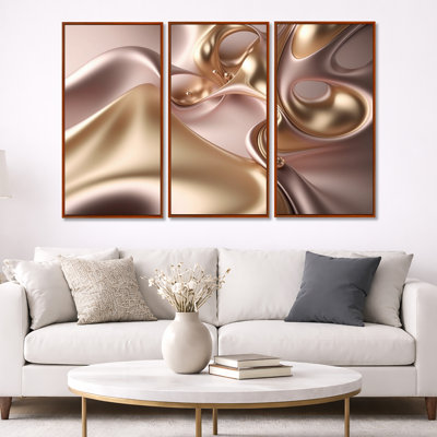 Subtile sophistication en rose exquis et doré - reproduction d'art sur toile 3 pièces