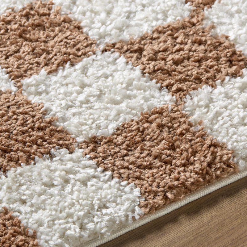  Tapis tissé à la machine Edaline, Rectangle 7 pi 10 po x 10 pi, Blanc / ivoire / orange
