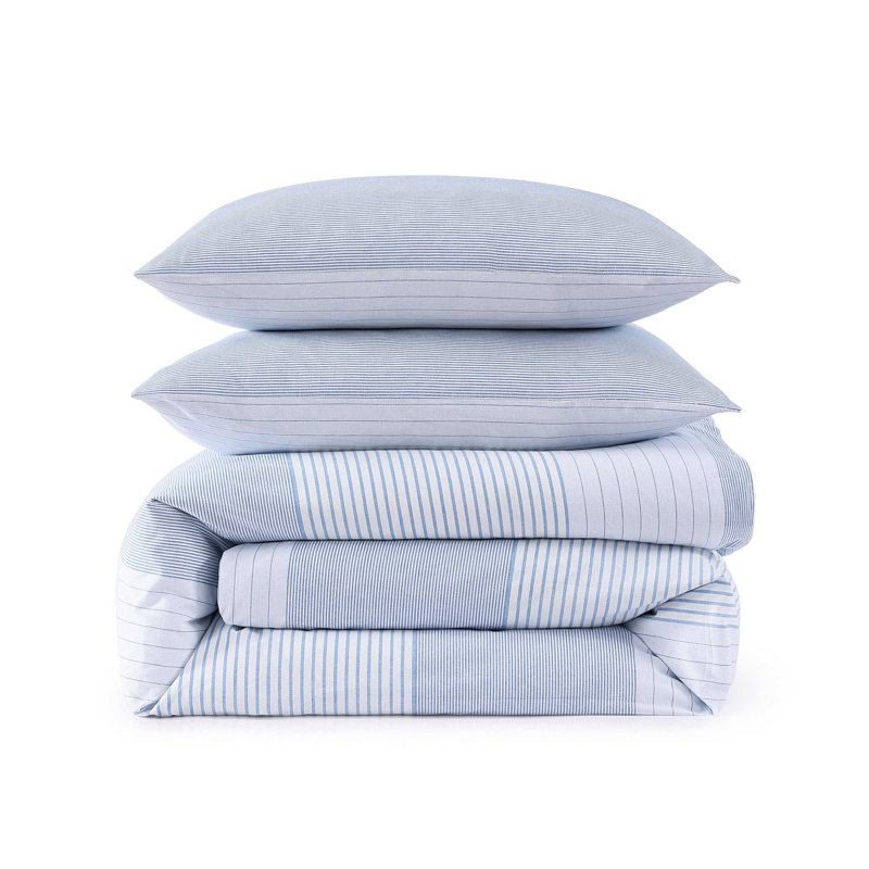 Nautica Adleson Cotton Quilted Standard Sham, Blue Striped, Twin Comforter + 1 Standard Pillow Sham
