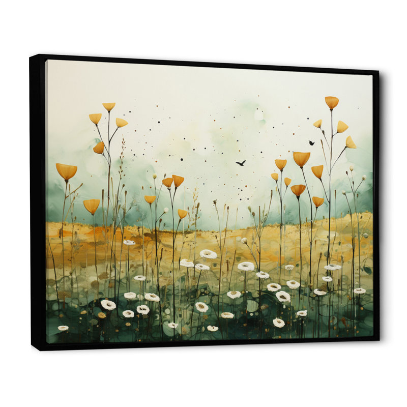 «Whispering Meadows I», art mural abstrait sur toile, Cadre flottant noir, H 12 po x l 20 po x P 1 po
