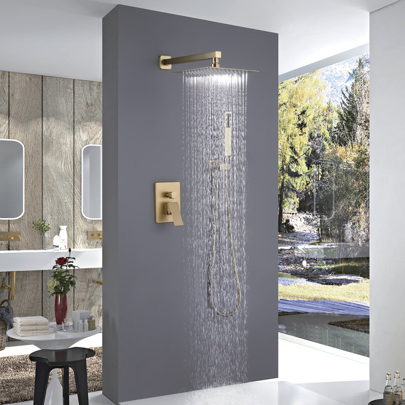 Système de douche complet avec valve brute, Or brossé