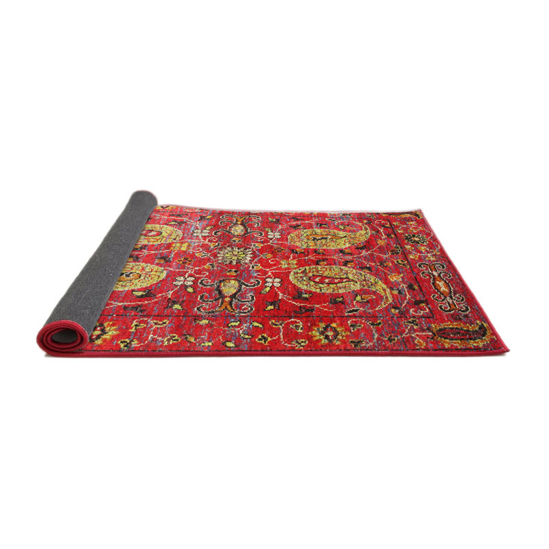 Tapis jaune/orange traditionnel Morissette, Rond 6 pi