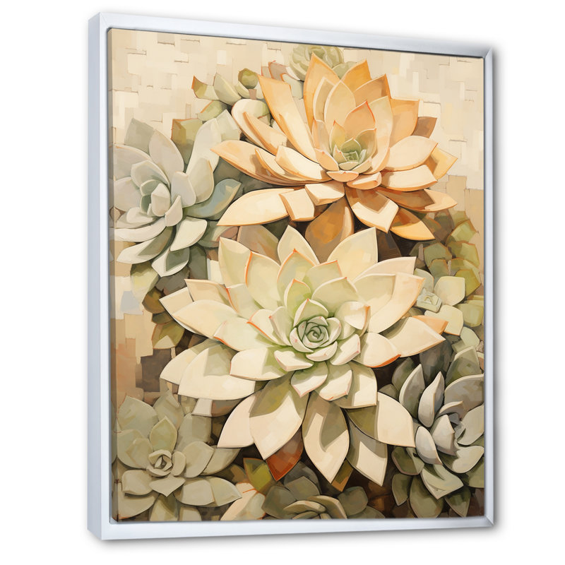 Beige plante grasse douce V, Cadre flottant blanc, H 32 po x l 24 po x P 1 po