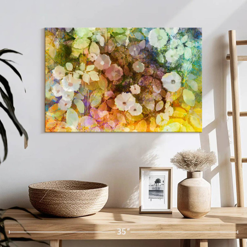 Fleurs blanches abstraites Avery, H 16 po x l 24 po