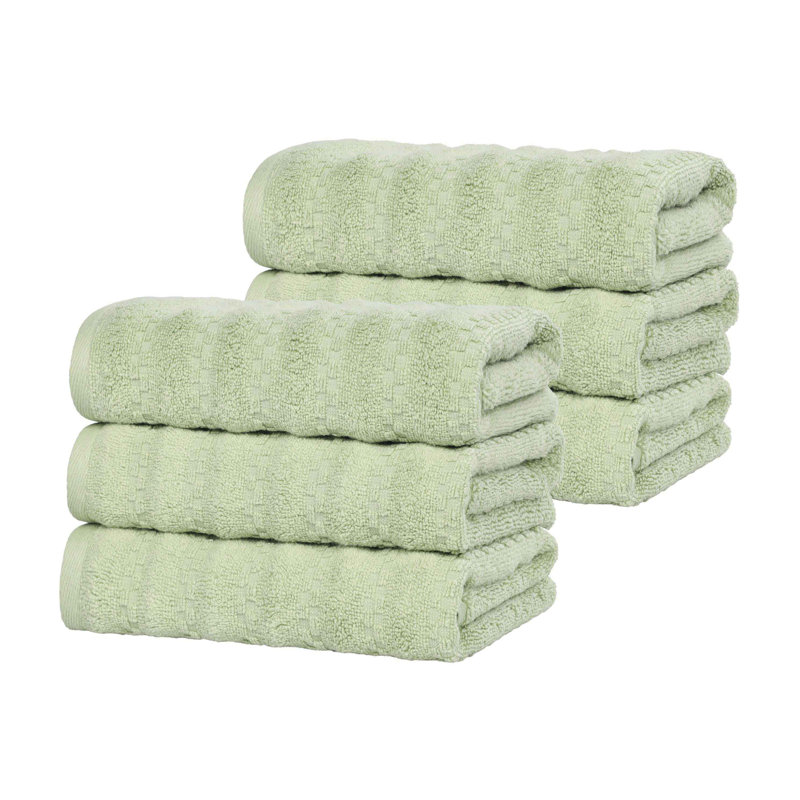 Nile Mills  Zero-Twist Cotton Hand Towel Set - Waffle Stripe Texture - Quick-Dry, Green