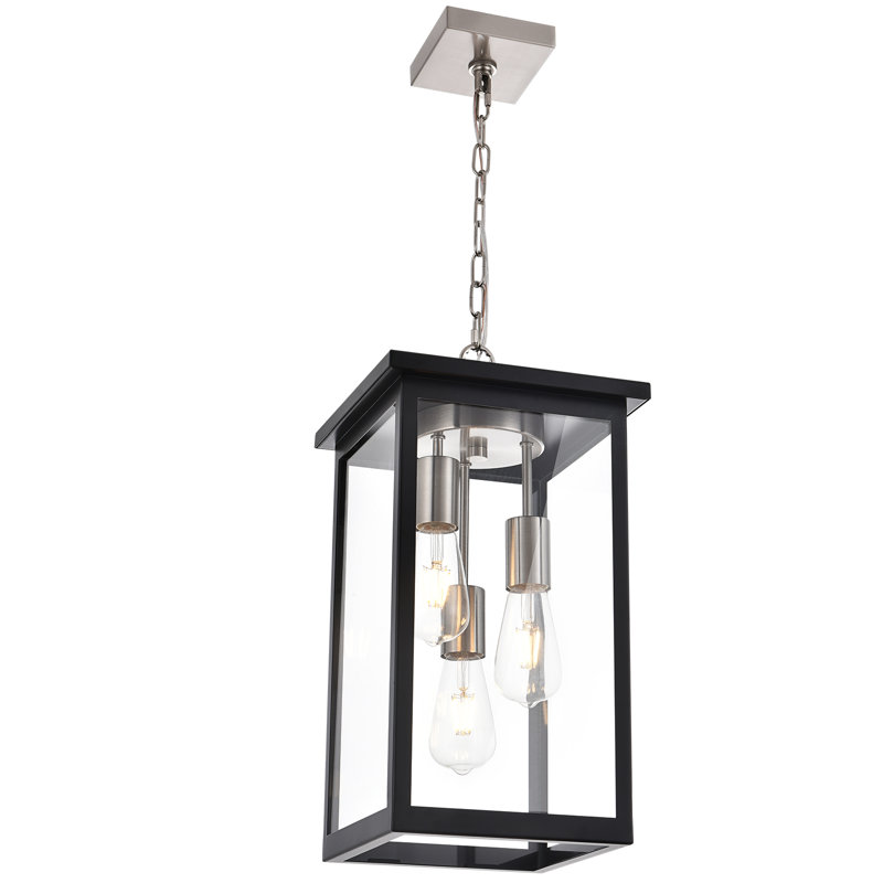 Outdoor Pendant Light Fixture, Exterior Chandelier Hanging Lantern For Front Porch, Anti-Rust Waterproof Farmhouse Outdoor Ceiling Lamp With Clear Glass.