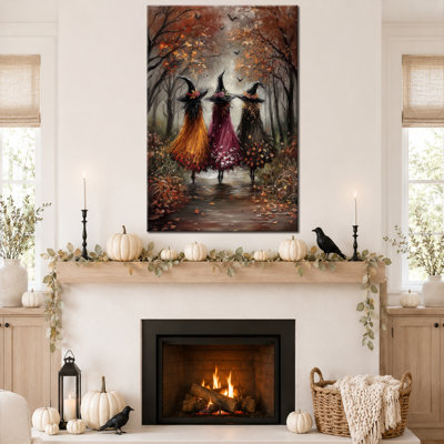 Art mural d'automne d'automne, décoration murale d'Halloween, art mural sur toile d'Halloween en couleur d'automne chaud, décoration murale de sorcière pour salon, chambre à coucher, vestibule 20 po x 30 po