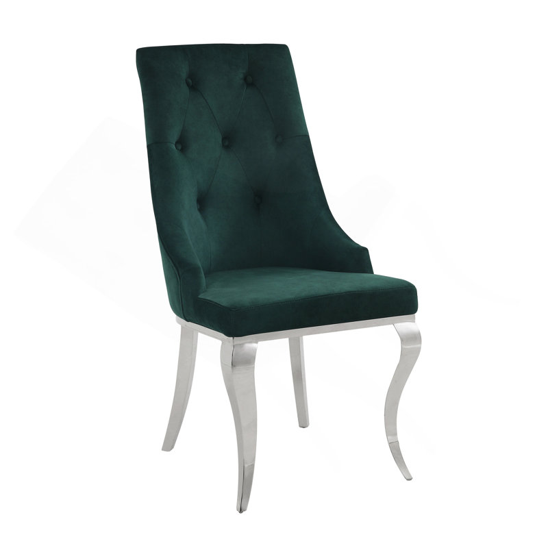 Ensemble de 2 chaises d'appoint en tissu et acier inoxydable Dekel Green