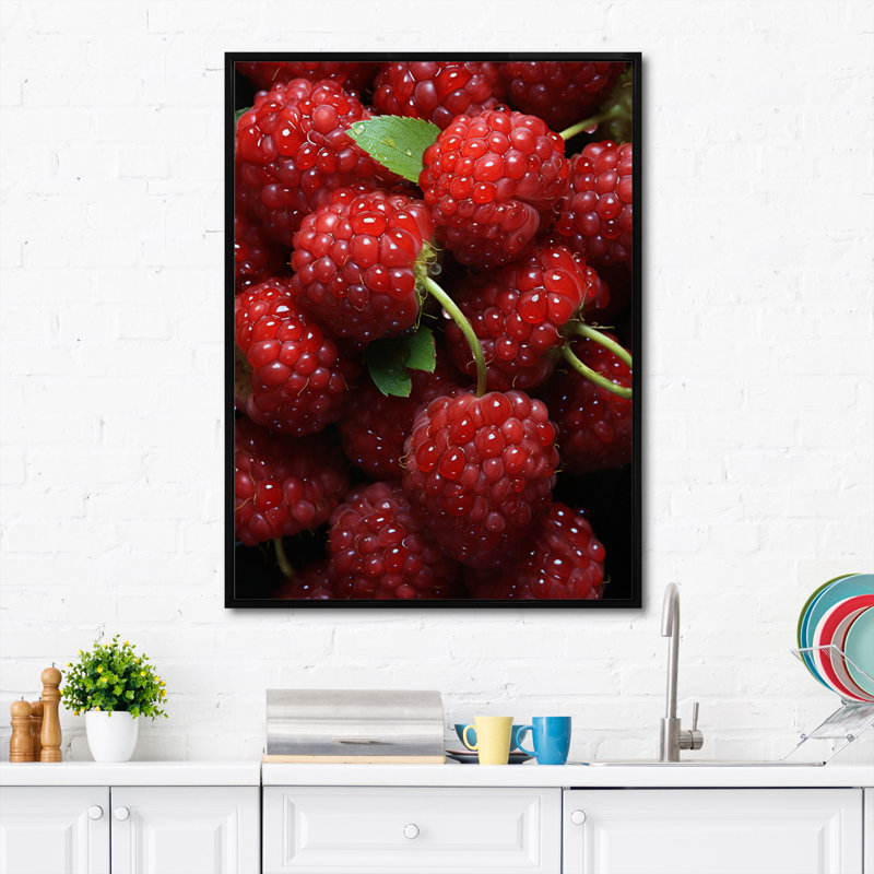 Fruit Ruby Raspberry I " Fruit Ruby Raspberry I ", Black Framed, 32" H x 16" W x 1" D