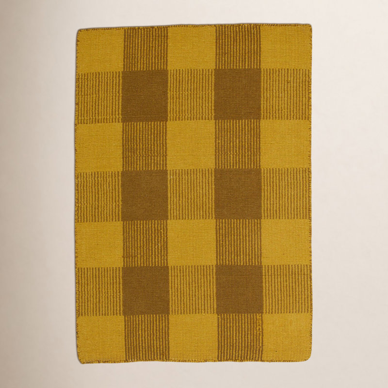 Simple Plaid Rug, Mustard/Bronze, Rectangle 8' x 10'