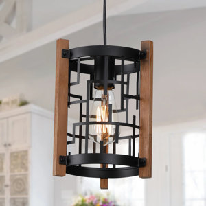 1 - Light Metal with Wood Mini Pendant with Kitchen Island