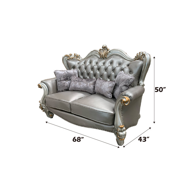 Versailles Upholstered Loveseat, Silver Faux Leather , Antique Platinum