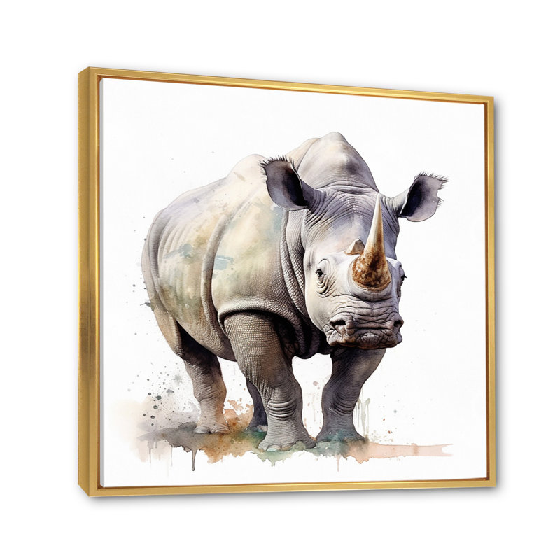 Reproduction d'art sur toile Wild Rhinoceros IV - Animaux, H 36 po x l 36 po x P 1,5 po, Cadre flottant doré