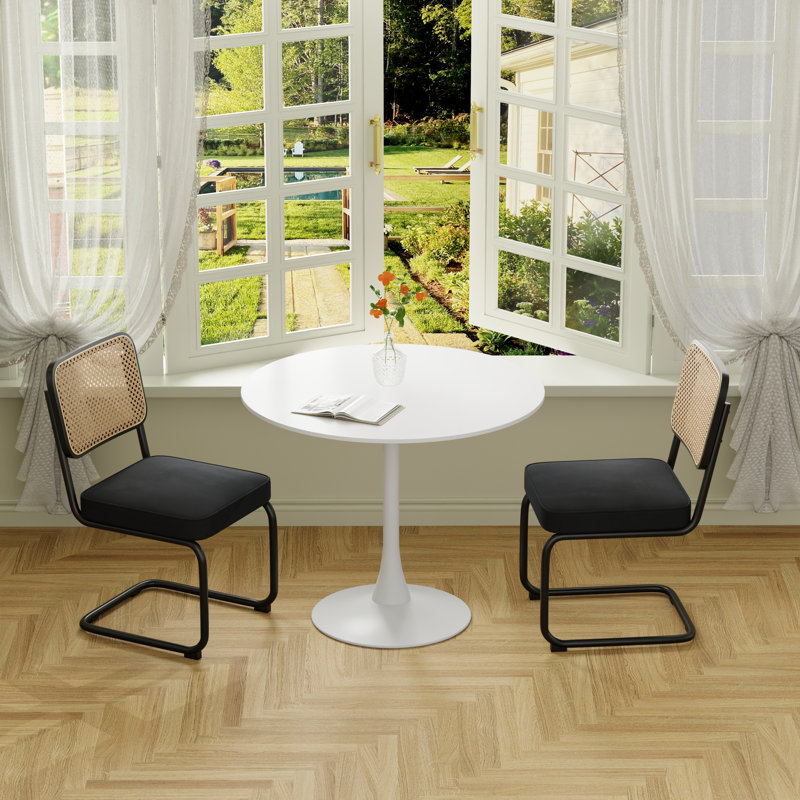 Elegant 3 Piece Dining Room Round Table and Chairs Set, Black, White