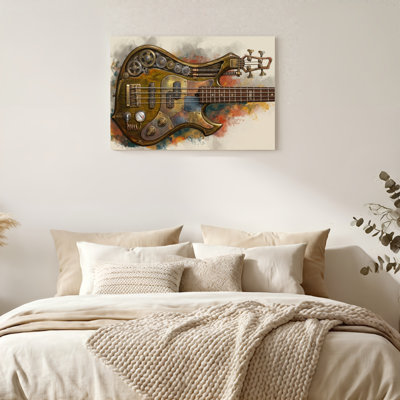 «Gallery Wrap», art mural sur toile pour le salon, la chambre à coucher, le bureau ou le vestibule - décoration murale décorative avec guitare Steampunk
