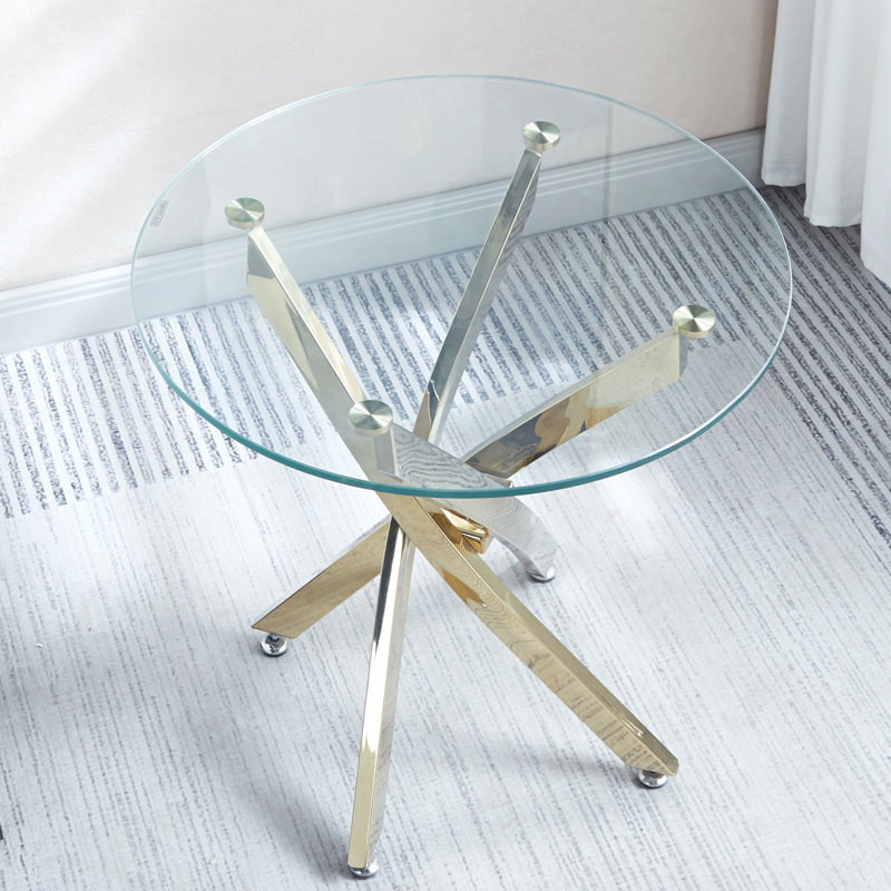 Landgraf Glass Top Round Coffee Table,Cocktail Table,Glass End Table, Gold, 21.97" H x 23.67" W x 23.67" D