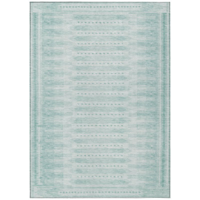 Machine Washable Indoor/Outdoor Xhevrie Turquoise Rug
