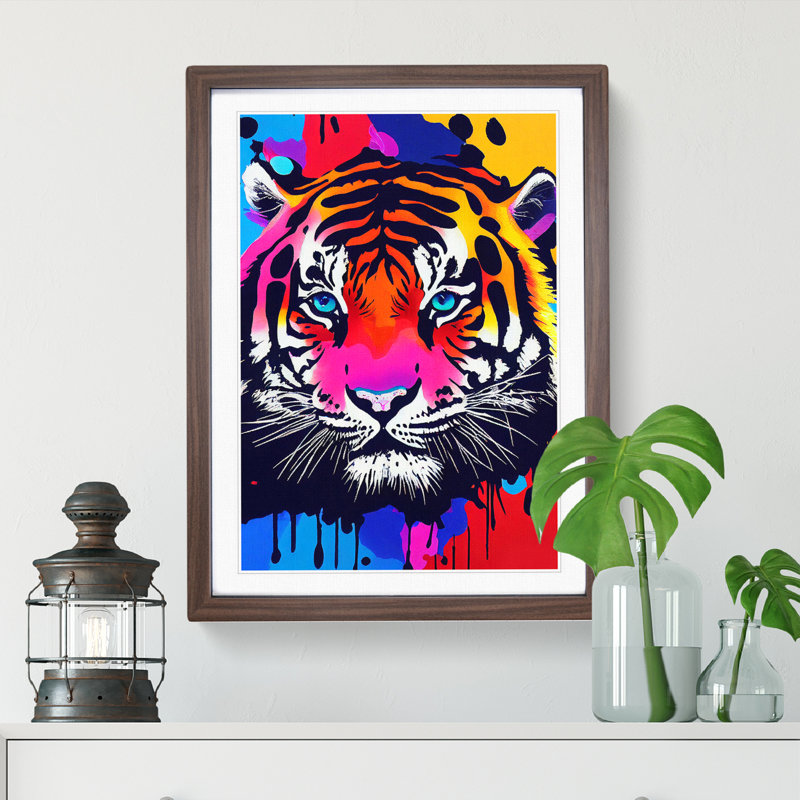 Painted Tiger No.4 Abstract - Wall Art, 66cm H x 48cm W, Walnut Framed, White