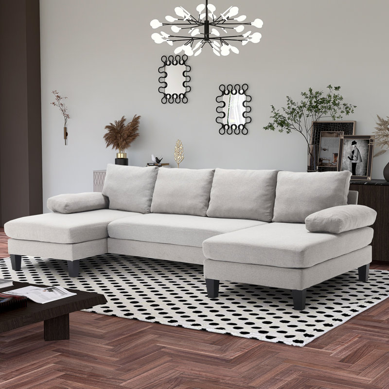 Canapé modulaire 3 pièces rembourré, Polyester gris clair