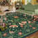 Goldene Boho Washable Botanical Dark Green Area Rugs for Living Room, Low-Pile Floral Rug with Non Slip Backing For Bedroom Dining Room
