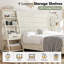 Lit plateforme King style ferme Coey avec tête de lit, étagères, station de recharge et tiroirs, blanc rustique-910093621-916422826