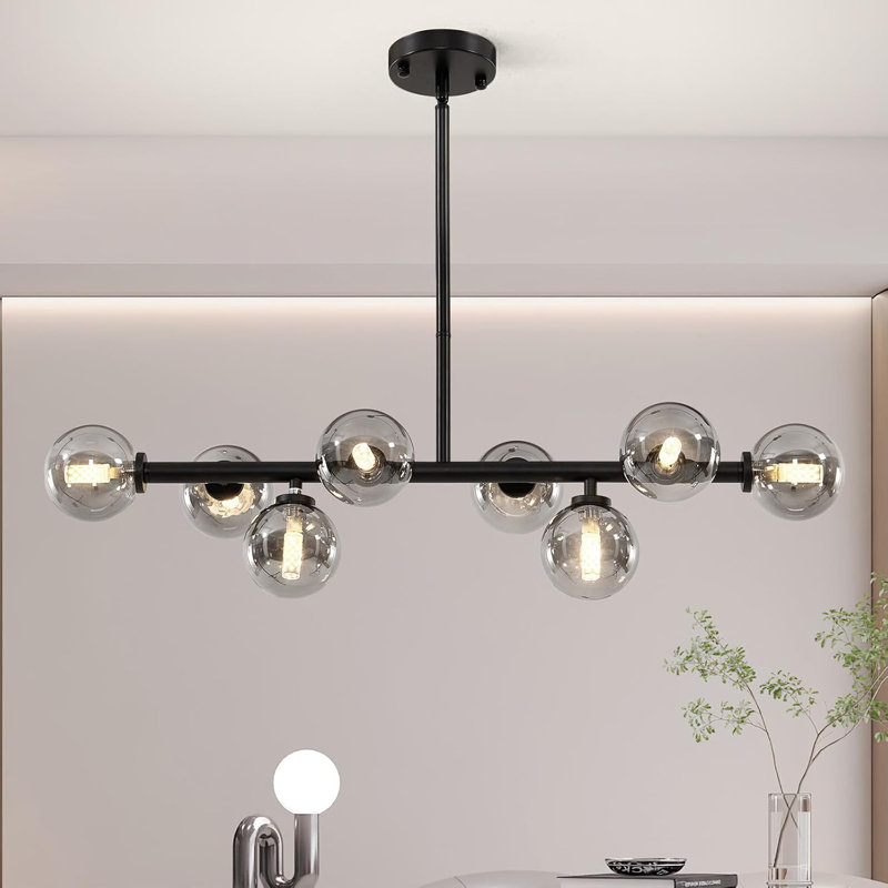 Linear Lights Chandelier, Modern Sputnik Ceiling Fixture with Adjustable Height & Dimmable Glass Shades for Dining Room, Office, Mid-Century Design