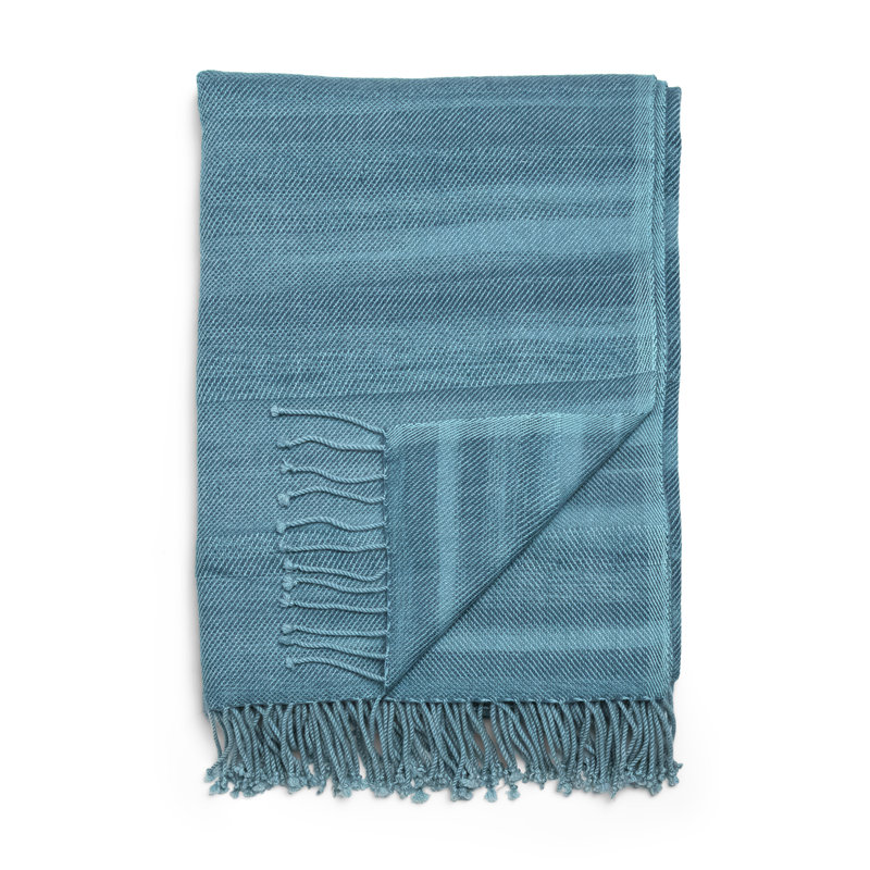 Cashmere Wool Throw Hand Woven Throw Blanket, Blue