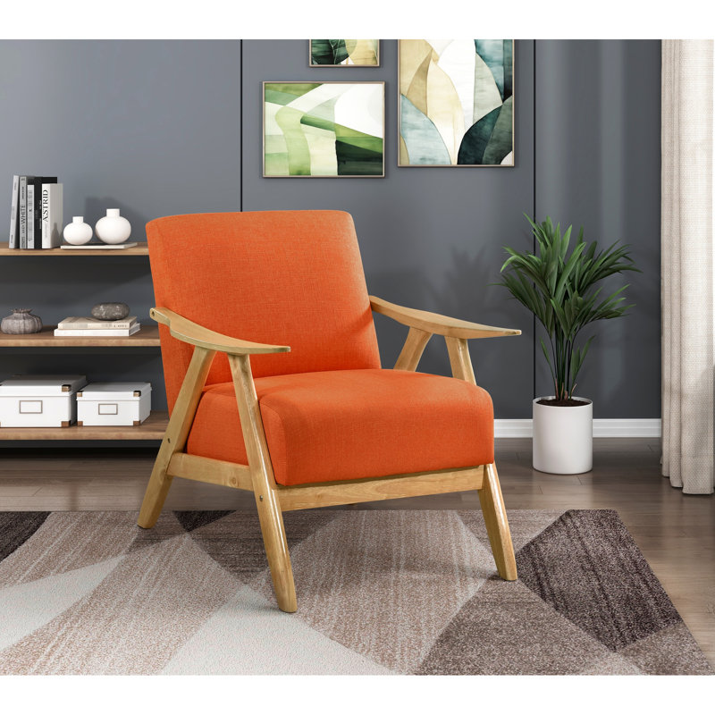 Chaise orange moderne: siège rembourré, largeur de l'accoudoir de 3,5 po, assise rembourrée de mousse, profondeur de l'assise de 21 po