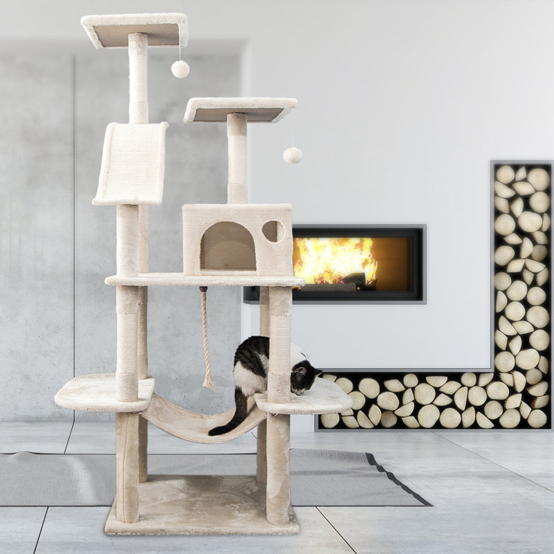 Ginny 162cm H Cat Tree, Beige, 170" H x 61" W x 51" D