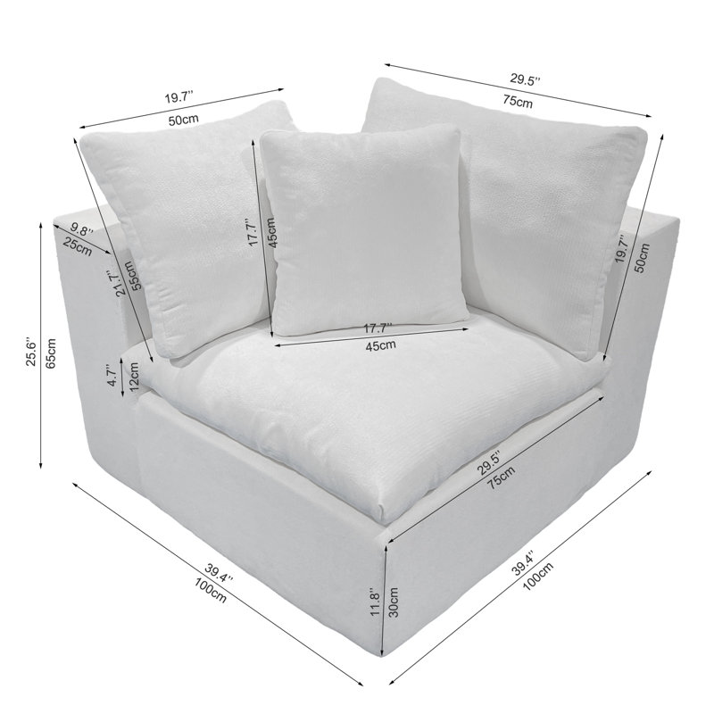 Canapé modulaire blanc, sans assemblage, velours côtelé, confortable pour rehausser le décor d'un appartement
