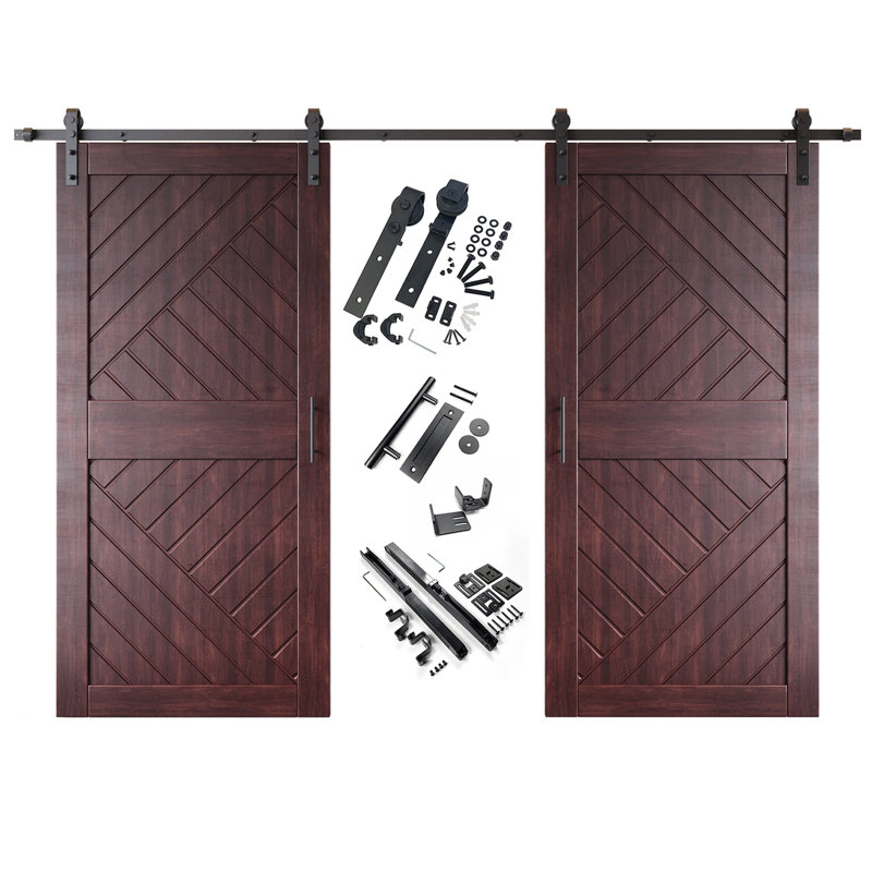 Portes de grange à motif géométrique non assemblé et fini 26 po x 84 po Homacer Red Homacer, 26" x 84"