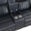 Causeuse inclinable moderne double bleue avec console centrale, revêtement en similicuir respirant, ports USB pour salon 1 pièce