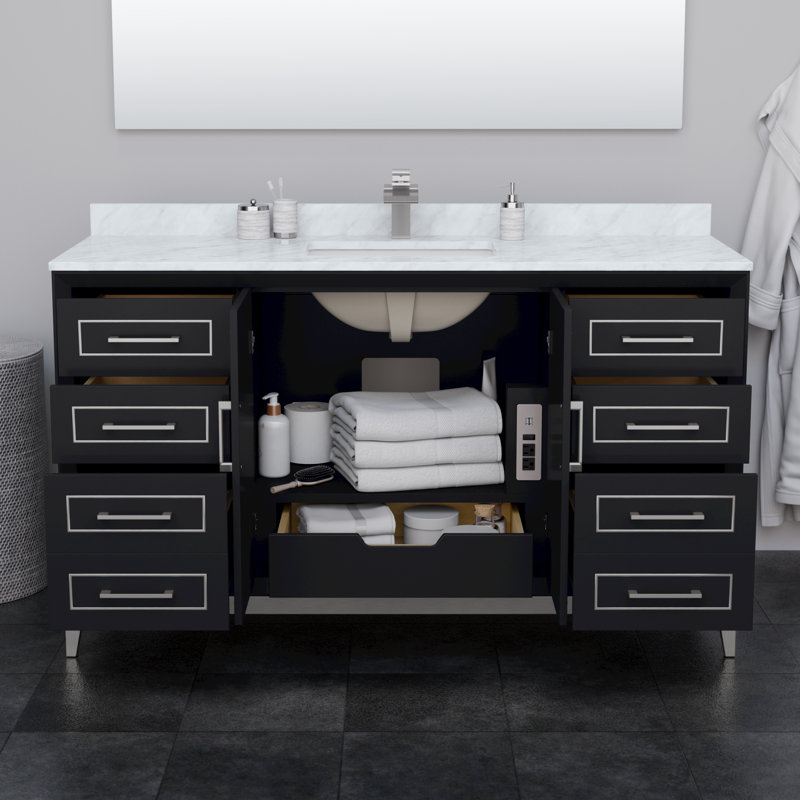 Base de meuble-lavabo simple 59,75 po Marlena seulement, Noir