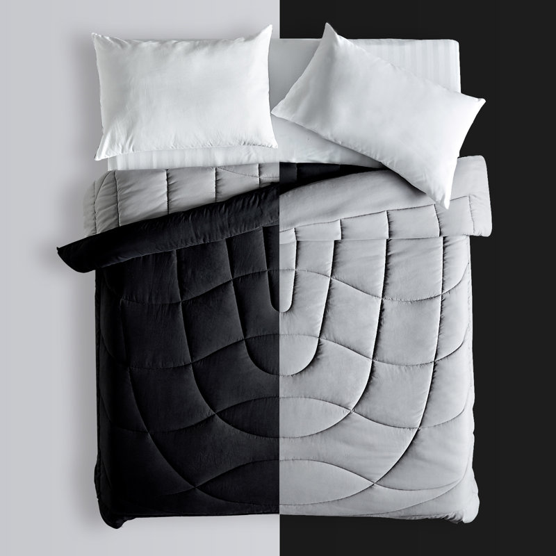 Full Black and Gray Reversible Microfiber Comforter