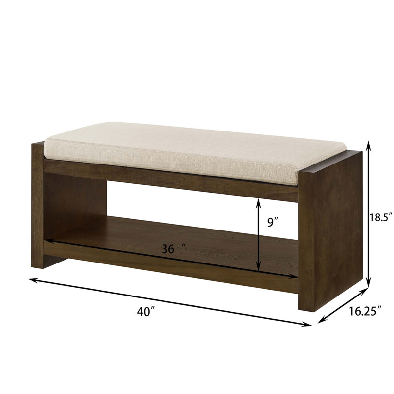 Charming Transitional Accent Bench with Storage and Removable Cushion, Ivory