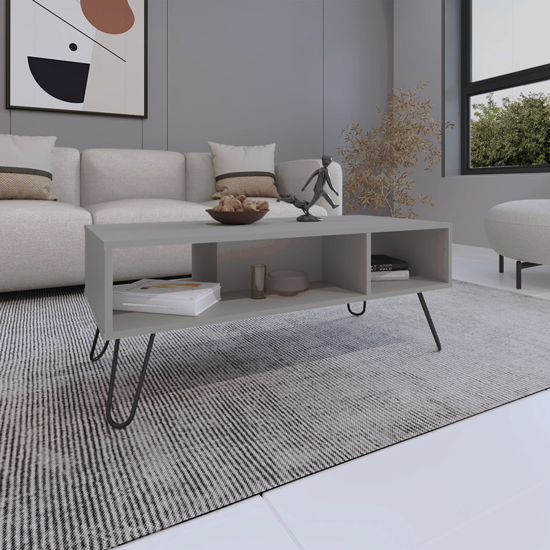 Table basse H 15,7 po avec 4 pieds et 2 tablettes
